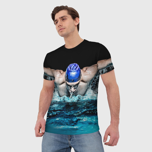 Мужская футболка 3D Пловец, цвет 3D печать - фото 3