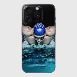 Чехол для iPhone 15 Pro Max силиконовый с защитой камеры Пловец