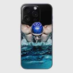 Чехол для iPhone 15 Pro силиконовый с защитой камеры Пловец