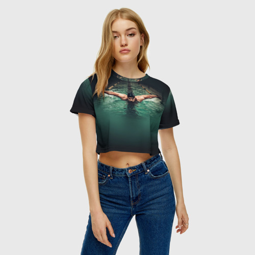 Женская футболка Crop-top 3D Пловец, цвет 3D печать - фото 3