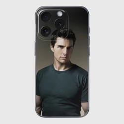 Чехол для iPhone 15 Pro силиконовый с защитой камеры Том Круз в футболке