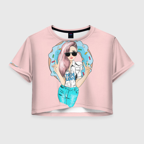 Женская футболка Crop-top 3D Моя любовь - пончики, цвет 3D печать