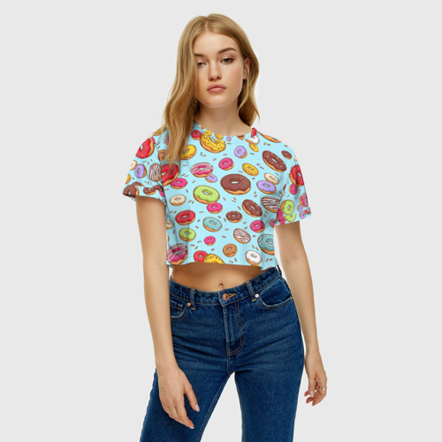 Женская футболка Crop-top 3D Пончики, цвет 3D печать - фото 3