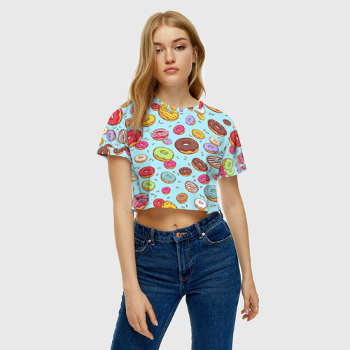 Женская футболка Crop-top 3D Пончики, цвет 3D печать - фото 4