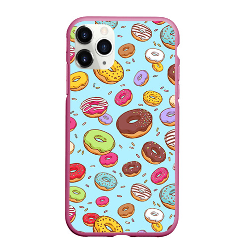Чехол для iPhone 11 Pro Max матовый Пончики, цвет малиновый