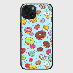 Чехол силиконовый для Apple iPhone 15 матовый Пончики