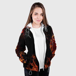 Куртка с принтом Огонь для женщины, вид на модели спереди №3. Цвет основы: белый