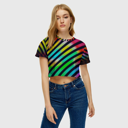 Женская футболка Crop-top 3D Полосы, цвет 3D печать - фото 3