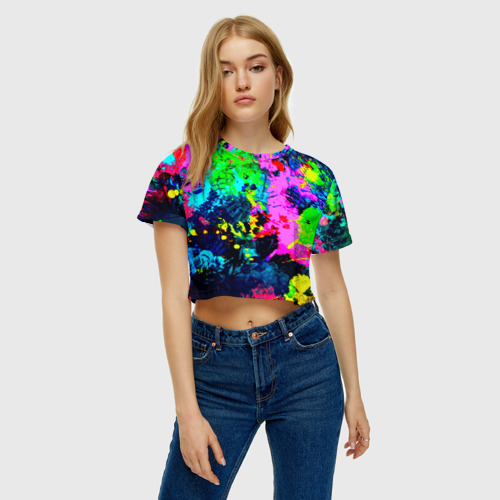 Женская футболка Crop-top 3D Пятна краски, цвет 3D печать - фото 3