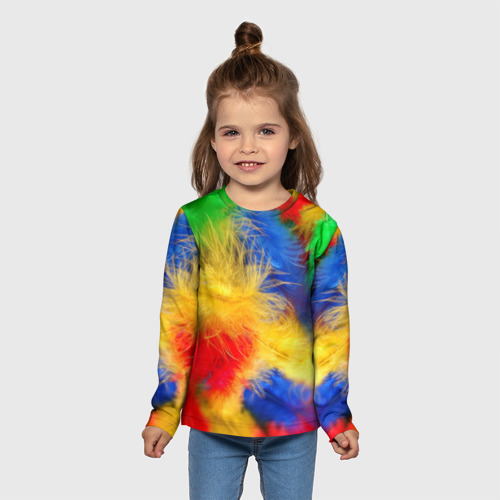 Детский лонгслив 3D Цветные перья, цвет 3D печать - фото 5