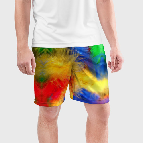 Мужские шорты спортивные Цветные перья, цвет 3D печать - фото 3