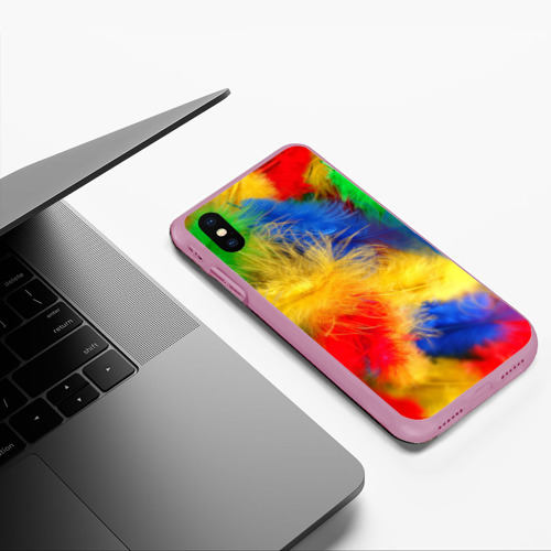 Чехол для iPhone XS Max матовый Цветные перья, цвет розовый - фото 5