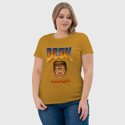 Женская футболка хлопок Iddqd пиксель-арт, цвет горчичный - фото 6
