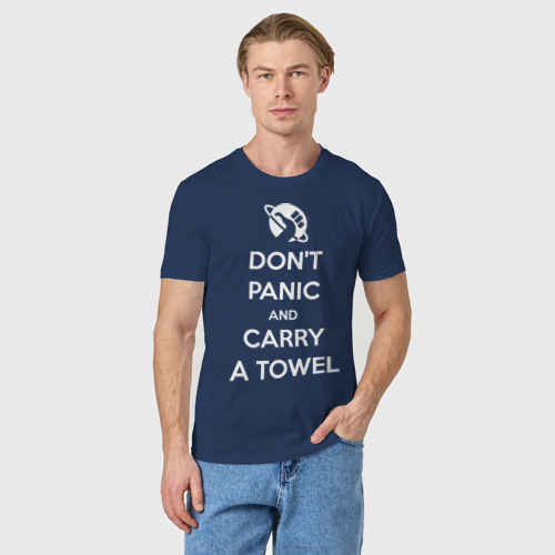 Мужская футболка хлопок Dont panic, цвет темно-синий - фото 3