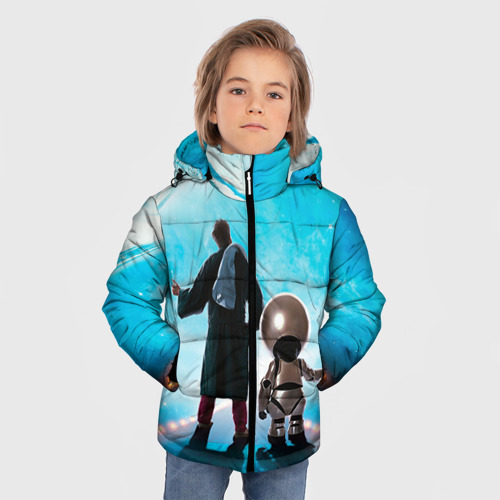 Зимняя куртка для мальчиков 3D Автостопом по галактике, цвет светло-серый - фото 3
