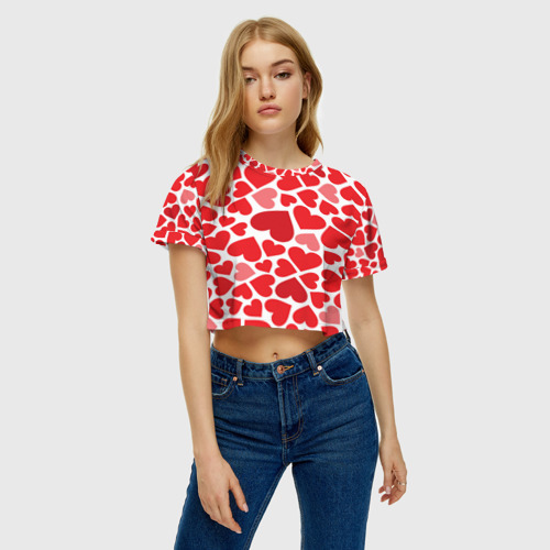 Женская футболка Crop-top 3D Сердечки, цвет 3D печать - фото 3