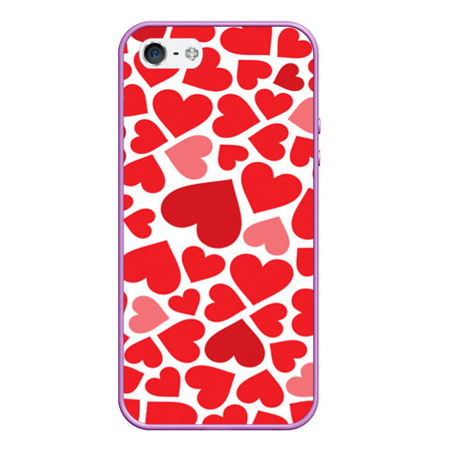 Чехол для iPhone 5/5S матовый Сердечки, цвет сиреневый