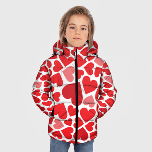 Зимняя куртка для мальчиков 3D Сердечки, цвет красный - фото 3