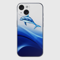 Чехол для iPhone 15 силиконовый с защитой камеры Дельфин