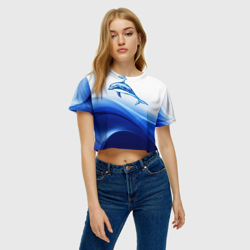 Женская футболка Crop-top 3D Дельфин, цвет 3D печать - фото 3