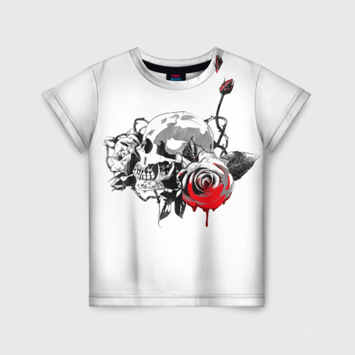 Детская футболка 3D Череп с розами