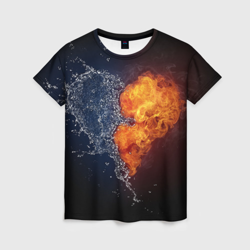 Женская Футболка Water and flames heart (3D)