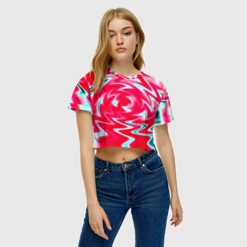 Женская футболка Crop-top 3D Разводы красок, цвет 3D печать - фото 3