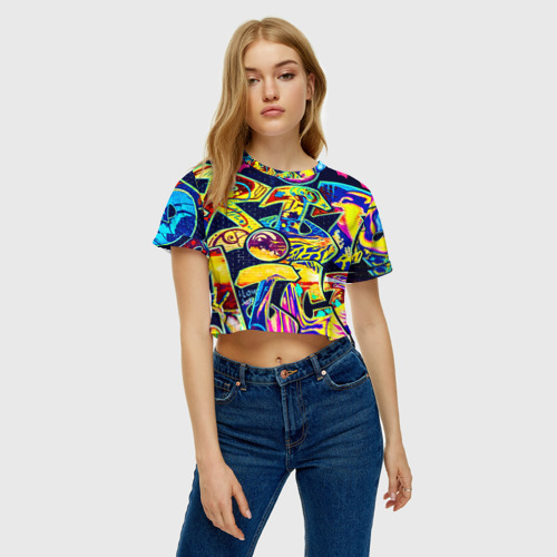 Женская футболка Crop-top 3D Urban style, цвет 3D печать - фото 3