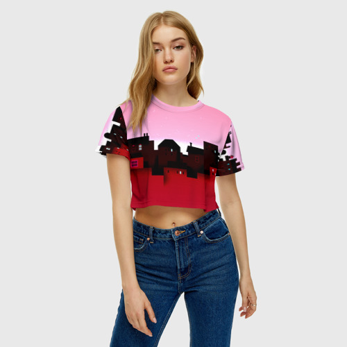 Женская футболка Crop-top 3D Urban pink, цвет 3D печать - фото 4