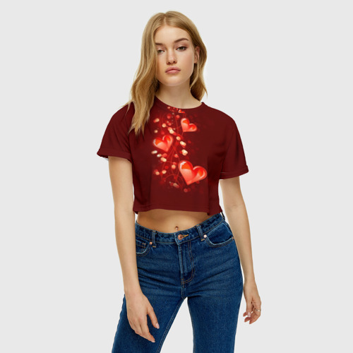Женская футболка Crop-top 3D Сердца, цвет 3D печать - фото 3