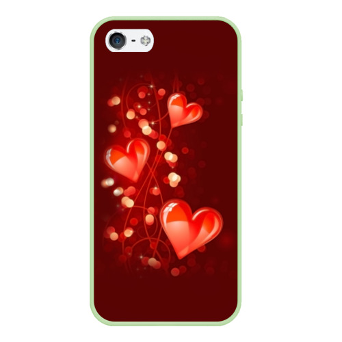 Чехол для iPhone 5/5S матовый Сердца, цвет салатовый