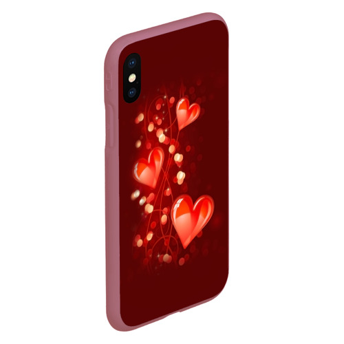 Чехол для iPhone XS Max матовый Сердца, цвет малиновый - фото 3