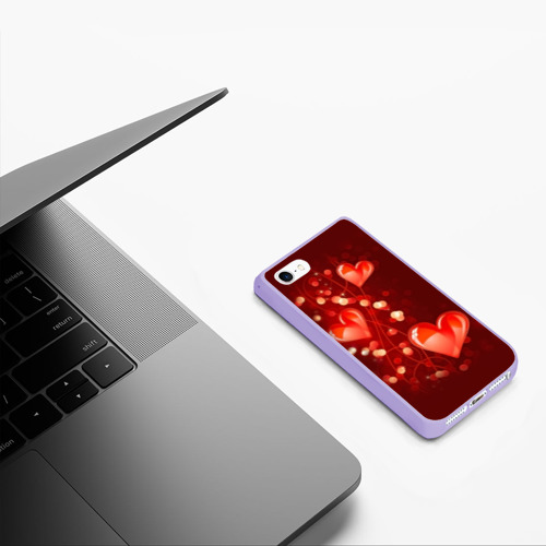Чехол для iPhone 5/5S матовый Сердца, цвет светло-сиреневый - фото 5