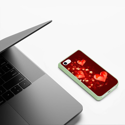 Чехол для iPhone 5/5S матовый Сердца, цвет салатовый - фото 5