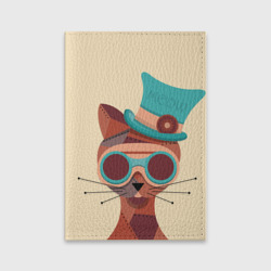 Обложка для паспорта матовая кожа Steampunk Cat