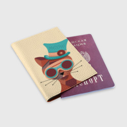 Обложка для паспорта матовая кожа Steampunk Cat - фото 2