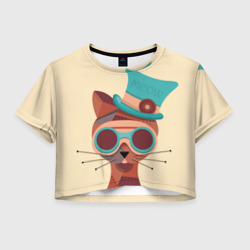 Женская футболка Crop-top 3D Steampunk Cat