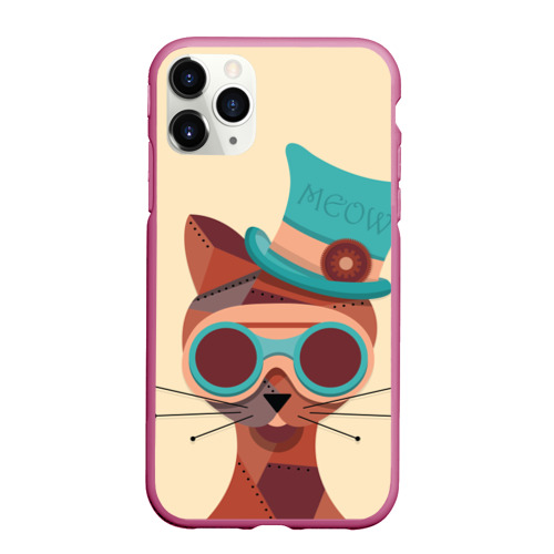 Чехол для iPhone 11 Pro Max матовый Steampunk Cat, цвет малиновый