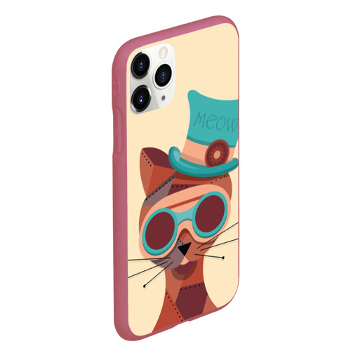 Чехол для iPhone 11 Pro Max матовый Steampunk Cat, цвет малиновый - фото 3