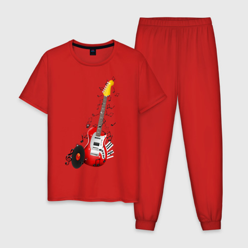 Мужская пижама хлопок с принтом Бас-гитара, вид спереди #2