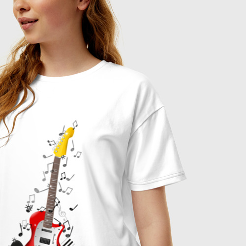 Женская футболка хлопок Oversize Бас-гитара, цвет белый - фото 3