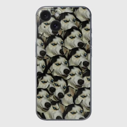 Чехол для iPhone 15 силиконовый с защитой камеры Хаски хитрый паттерн