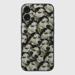 Чехол для iPhone 16 силиконовый с защитой камеры Хаски хитрый паттерн