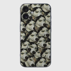 Чехол для iPhone 16 силиконовый с защитой камеры Хаски хитрый паттерн