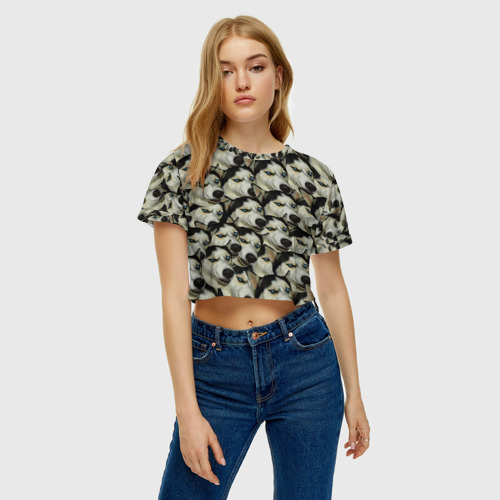 Женская футболка Crop-top 3D Хаски, цвет 3D печать - фото 3