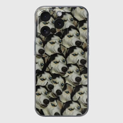 Чехол для iPhone 15 Pro Max силиконовый с защитой камеры Хаски хитрый паттерн