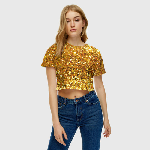 Женская футболка Crop-top 3D Золотое мерцание, цвет 3D печать - фото 3