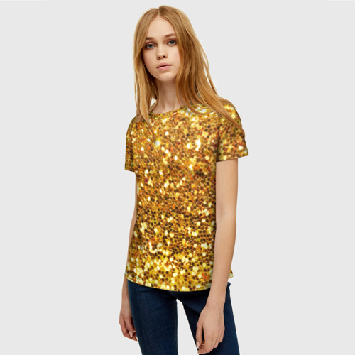 Женская футболка 3D Золотое мерцание, цвет 3D печать - фото 3