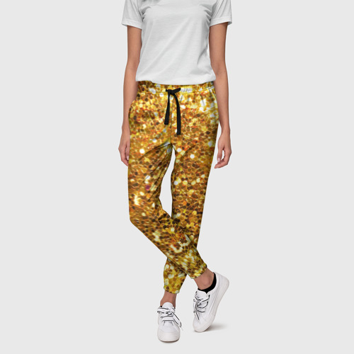 Женские брюки 3D Золотое мерцание, цвет 3D печать - фото 3