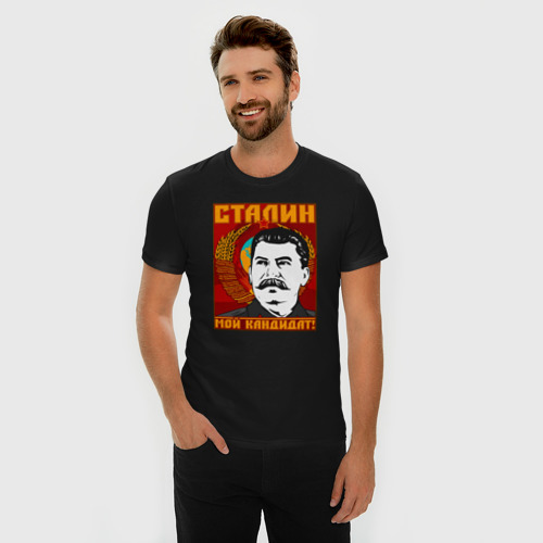 Мужская футболка хлопок Slim Мой кандидат (Сталин), цвет черный - фото 3